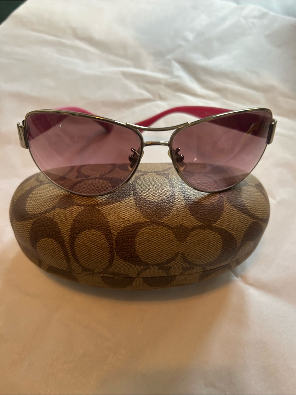 Coach gold framed aviator sunglasses ladies pink/signature pink  with hard case.